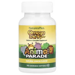 Nature's Plus, Источник жизни, Парад животных, Омега 3/6/9 для детей, Натуральный лимонный вкус, 90 желатиновых капсул