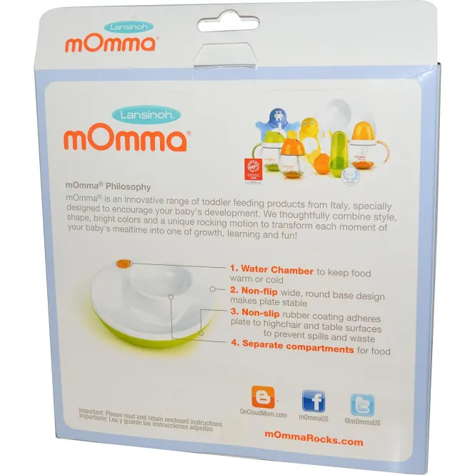 Lansinoh, mOmma, теплая тарелка, цвет зеленый, 1 тарелка, 1 чашка