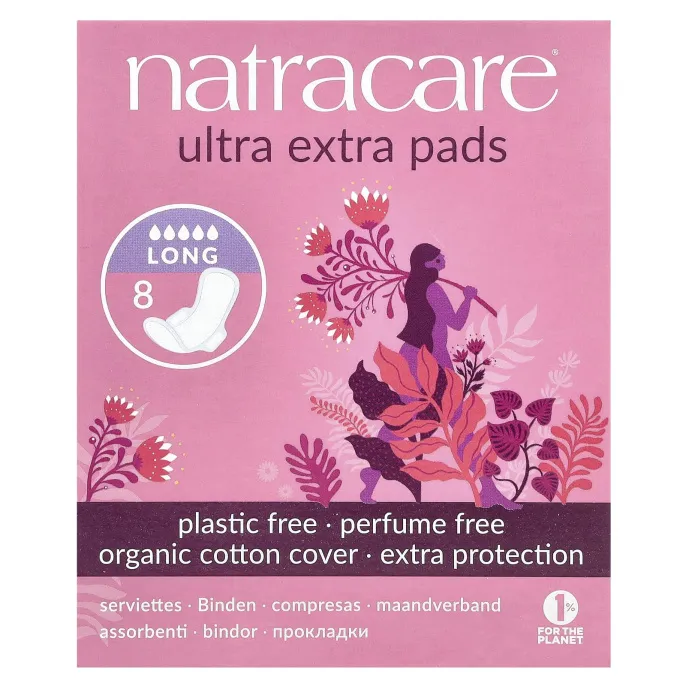 Natracare, Органические и натуральные прокладки Ultra Extra, длинные, 8 прокладок