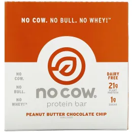 No Cow, Протеиновый батончик, шоколадная крошка с арахисовой пастой, 12 батончиков по 60 г (2,12 унции)