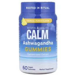 Natural Vitality, Calm®, жевательные таблетки с ашвагандой, тропический пунш, 60 веганских жевательных таблеток