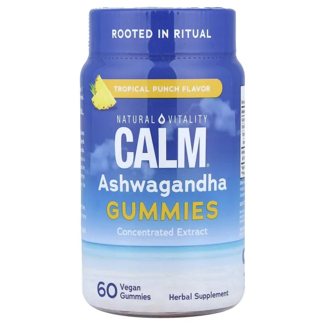 Natural Vitality, Calm®, жевательные таблетки с ашвагандой, тропический пунш, 60 веганских жевательных таблеток