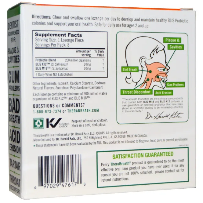 TheraBreath, Уход за полостью рта, Oral Care Probiotics, цитрусовый аромат, 8 пастилок без сахара