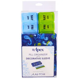 Apex, Органайзер для таблеток с декоративным чехлом, на утро и на вечер, 2 органайзера