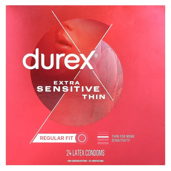 Durex, Thin, чувствительный, Regular Fit, 24 латексных презерватива