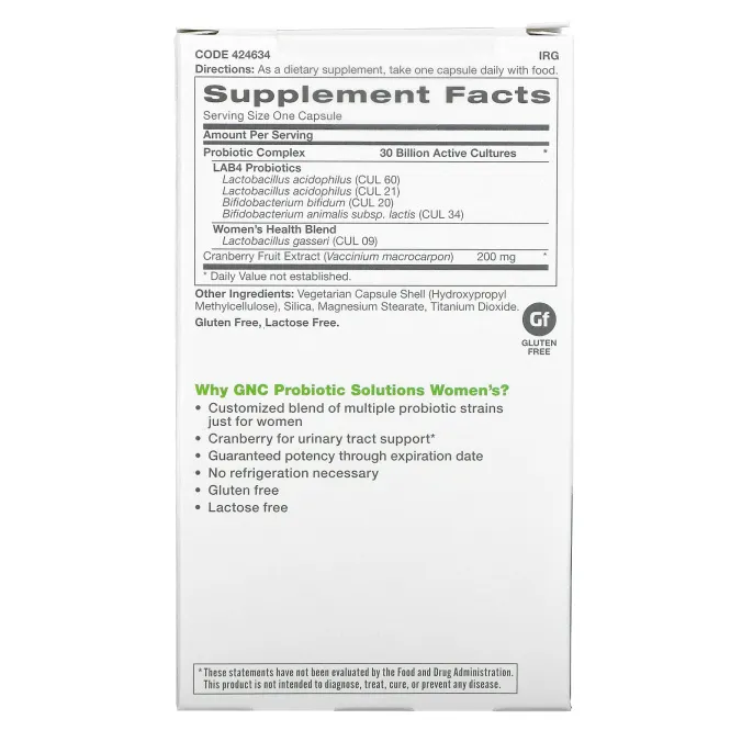 GNC, Women's Probiotic Solutions, 30 Billion CFU's, 30 Vegetarian Capsules