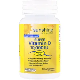 Sunshine, Super Vitamin D, 10000 МЕ, 30 Tablets
