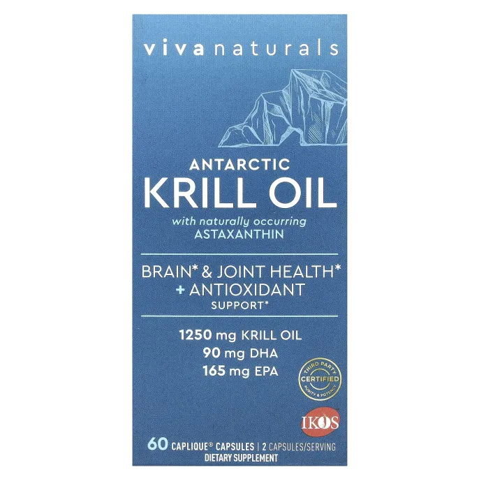 Viva Naturals, масло антарктического криля с астаксантином, 60 капсул Caplique