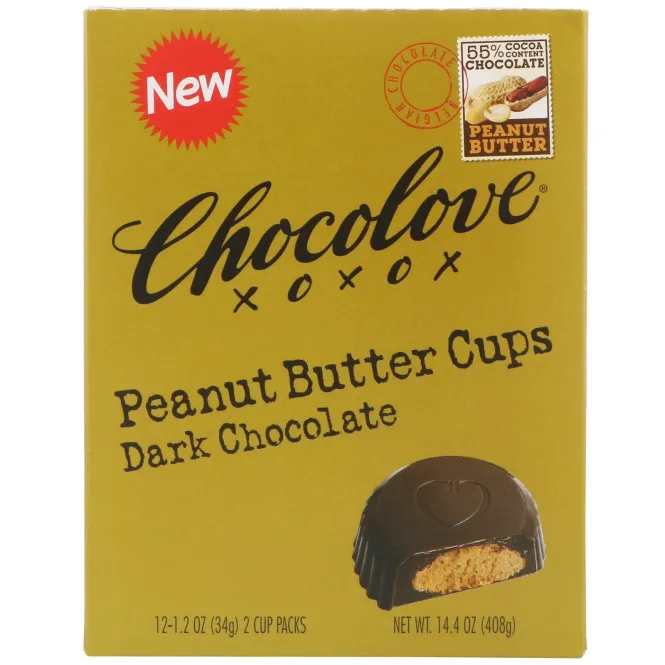 Chocolove, Чашечки с арахисовым маслом, темный шоколад, 12 упаковок по 2 чашечки, 1,2 унции (34 г) каждая