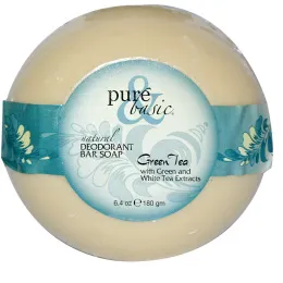 Pure & Basic, Натуральное дезодорирующее мыло, зеленый чай, кусок 180 г