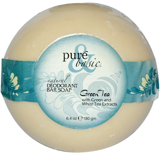 Pure & Basic, Натуральное дезодорирующее мыло, зеленый чай, кусок 180 г