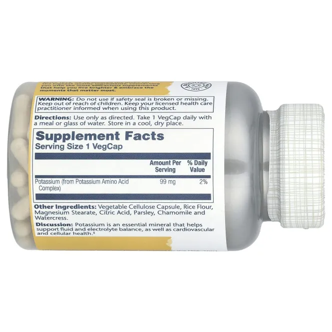 Solaray, Калий, 99 мг, 200 вегетарианских капсул