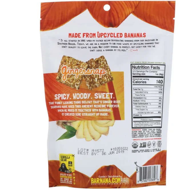 Barnana, Органические хрустящие банановые козинаки, имбиное печенье, 3,5 унц. (100 г)