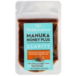 Wedderspoon, Manuka Honey Plus, Clarity, Chocolate Caramel with Sunflower Seedbutter, 5 Pouches, 1.1 oz (30 g) Each