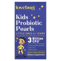 LoveBug Probiotics, Пробиотики для детей, для детей от 4 лет, 3 млрд КОЕ, 60 шт. Жемчуга, который легко глотать