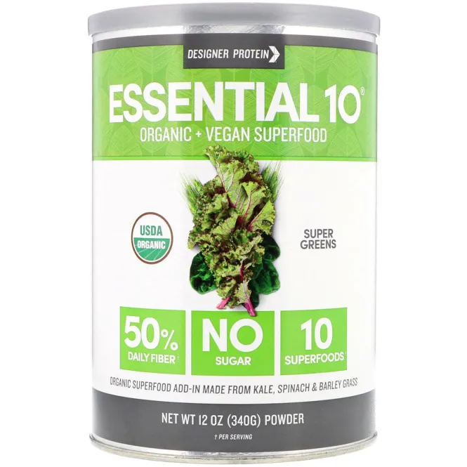 Designer Protein, Essential 10 Superfood, суперзелень, 340 г (12 унц.)