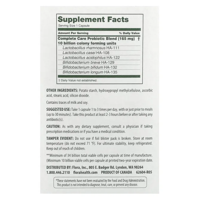 Flora, Пробиотик «Полный уход», 30 вегетарианских капсул