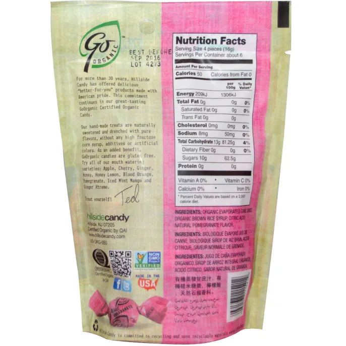 GoOrganic, Органические леденцы со вкусом граната, 3,5 унции (100 г)