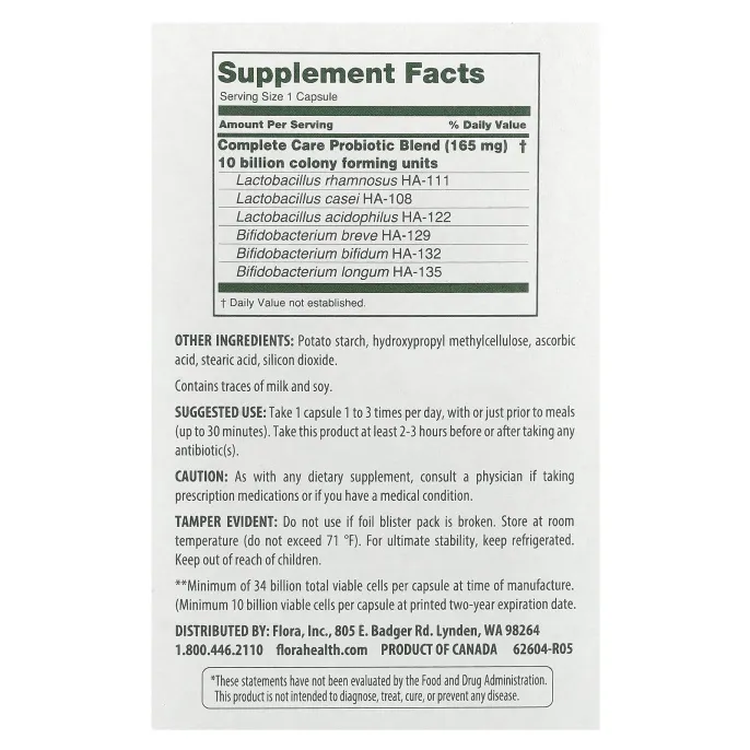 Flora, Пробиотик «Полный уход», 30 вегетарианских капсул