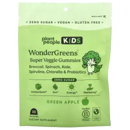 Plant People, Для детей, вегетарианские жевательные мармеладки WonderGreens, зеленое яблоко, 30 жевательных таблеток