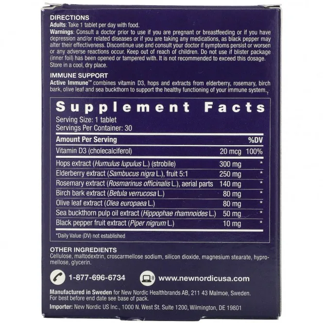 New Nordic, Active Immune, Immune Support, 30 Tablets