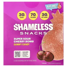 Shameless Snacks, жевательные конфеты, кислая вишня, 6 пакетиков по 50 г (1,8 унции)