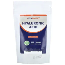 Vitamatic, гиалуроновая кислота, в виде порошка, без добавок, 100 г (3,5 унции)