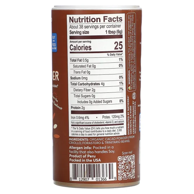 Natierra, органический какао-порошок, 113 г (4 унции)