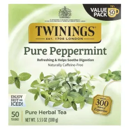 Twinings, Pure Herbal Tea, чистая перечная мята, без кофеина, 50 чайных пакетиков, 100 г (3,53 унции)