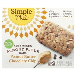Simple Mills, Мягкие батончики из запеченной миндальной муки, арахисовая паста и шоколадная крошка, 5 батончиков по 34 г (1,19 унции)