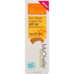 MyChelle Dermaceuticals, Солнцезащитное средство Жидкий тональный крем, SPF 50, Натуральный загар, 1 унция (30 мл)