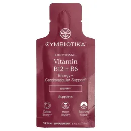 Cymbiotika, липосомальные витамины B12 и B6, с ягодным вкусом, 28 пакетиков по 5 мл (0,17 жидк. унции)