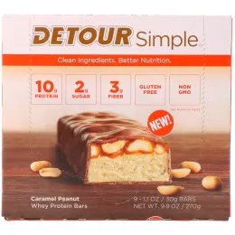 Detour, Simple, Батончики  с Сывороточным Белком, Арахисовая Карамель, 9 батончиков по 1,1 унции (30 г) каждый