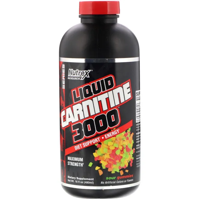 Nutrex Research, Жидкий карнитин 3000, Кислые жевательные конфеты, 16 ж. унц.(480 мл)