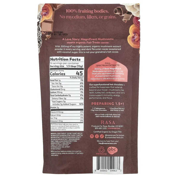 Rasa, Великолепные грибы, горячий шоколад, 168 г (5,93 унции)