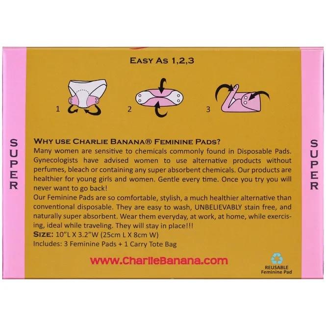 Charlie Banana, Женские прокладки с цветочным дизайном, супер, 3 штуки