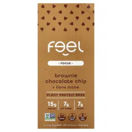 The Feel Bar, Focus, батончики с растительным протеином, брауни с шоколадной крошкой и ежовиком гребенчатым, 10 батончиков по 57 г (2 унции)