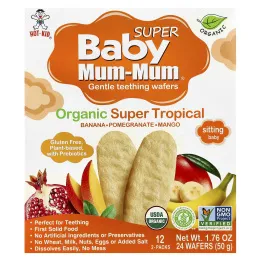 Hot Kid, Baby Mum-Mum® Super, нежные вафли для прорезывания зубов, для малышей, органические тропические фрукты, 12 пакетиков по 2 вафли