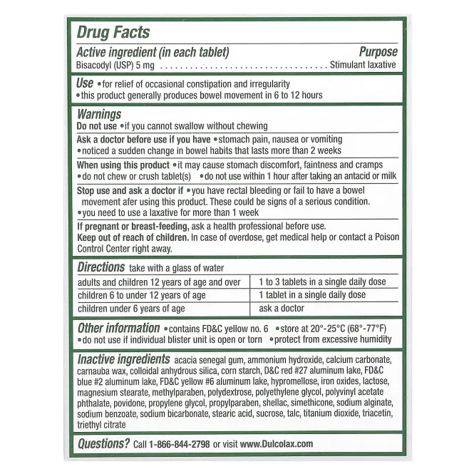Dulcolax, розовое слабительное средство, 5 мг, 25 успокаивающих таблеток, покрытых оболочкой