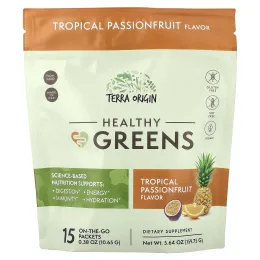 Terra Origin, Healthy Greens, тропическая маракуйя, 15 пакетиков On the Go, 10,65 г (0,38 унции) каждый