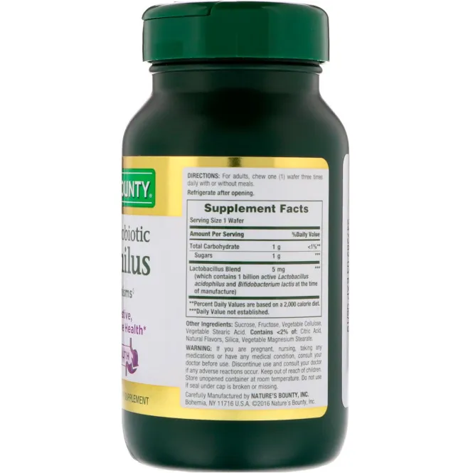 Nature's Bounty, Chewable Probiotic Acidophilus, Natural Strawberry Flavor, 100 Chewable Wafers