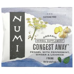 Numi Tea, Organic, Congest Away, без кофеина, 16 чайных пакетиков без ГМО, 32 г (1,13 унции)