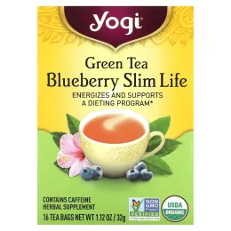 Yogi Tea, Slim Life, зеленый чай  с черникой, 16 чайных пакетиков, 32 г (1,12 унции)