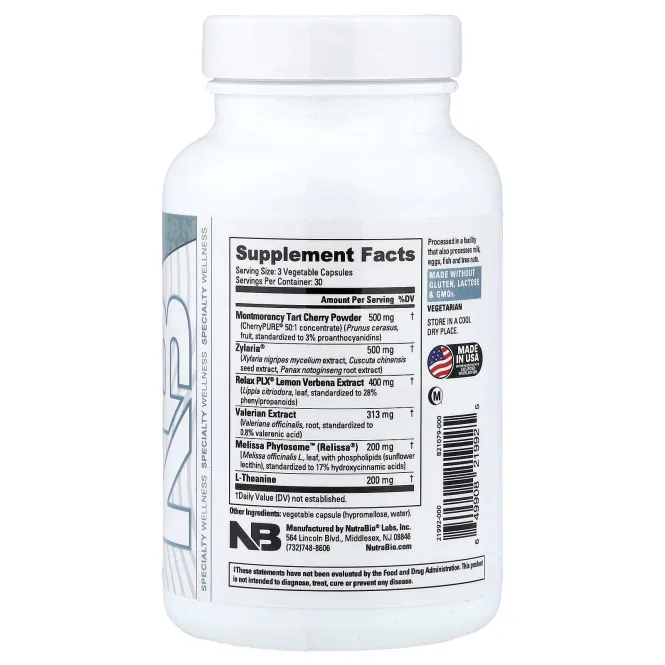 NutraBio, сон, без мелатонина, 90 капсул
