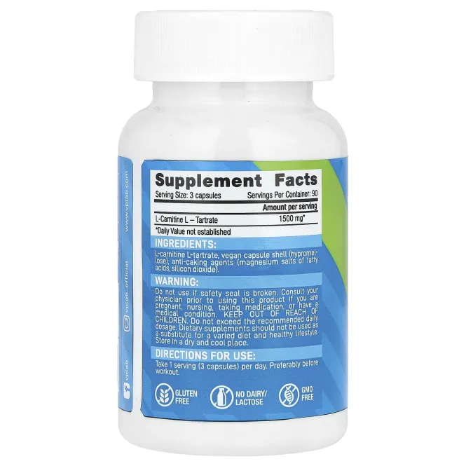 Vplab, L-карнитин, 90 капсул (500 мг в 1 капсуле)