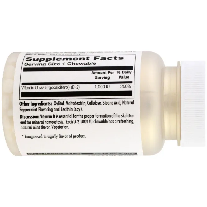 KAL, D2, натуральный ароматизатор мяты, 1000 МЕ, 100 жевательных пастилок