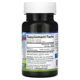 Carlson, Витамин A, 3000 мкг RAE (10 000 МЕ), 100 мягких таблеток
