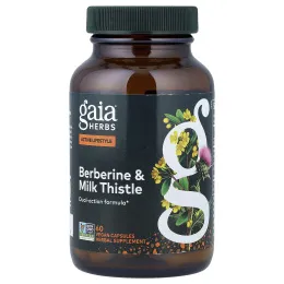 Gaia Herbs, берберин и расторопша, 60 веганских капсул