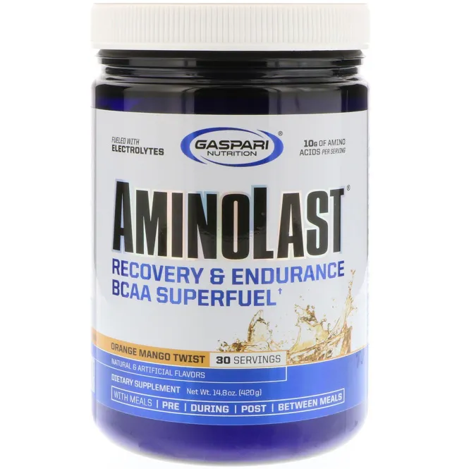 Gaspari Nutrition, Супертопливо для восстановления и повышения выносливости с BCAA (аминокислоты с разветвленной цепью) Aminolast, Манго-апельсин, 14,8 oz (420 г)