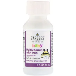 Zarbee's, Нэчуралс, мультивитамин для малышей с железом, натуральный виноградный вкус, 2 жидк. унц. (59 мл)